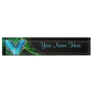 Blue Morpho Butterfly Fractal Nameplate