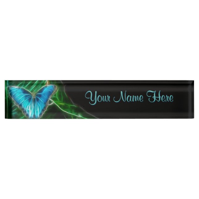 Blue Morpho Butterfly Fractal Nameplate (Front)