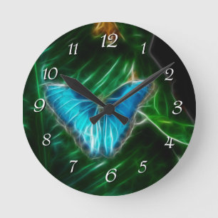 Blue Morpho Butterfly Fractal Round Clock