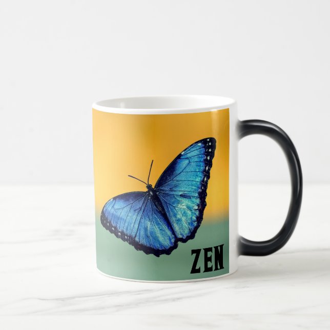 Blue Morpho Butterfly Monogram Name Letter Magic Mug (Right)