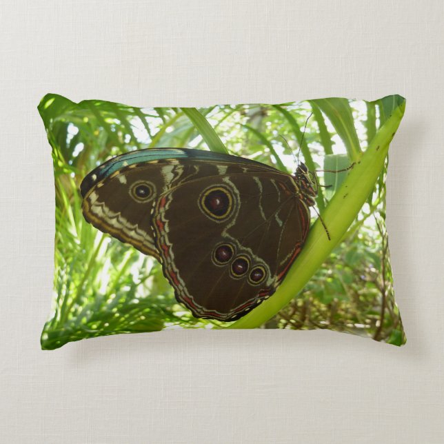 Blue Morpho Butterfly Nature Photography Decorative Pillow (Front)