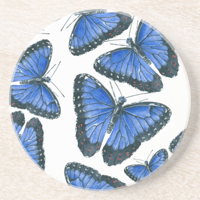 Blue morpho butterfly pattern design coaster (Front)