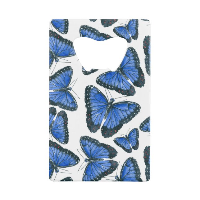 Blue morpho butterfly pattern design credit card bottle opener (Front)