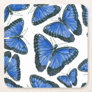 Blue morpho butterfly pattern design square paper coaster