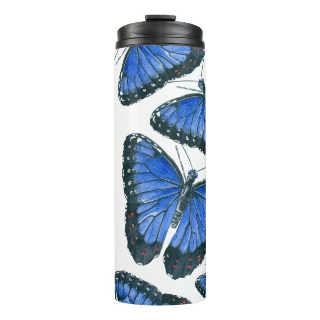 Blue morpho butterfly pattern design thermal tumbler (Front)