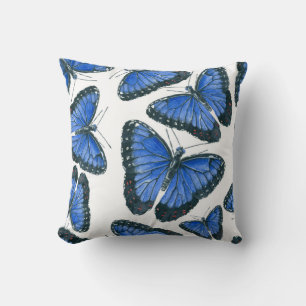 Blue morpho butterfly pattern design throw pillow