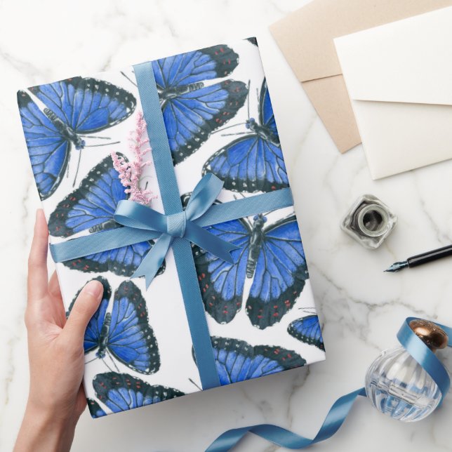 Blue morpho butterfly pattern design wrapping pape paper (Gifting)