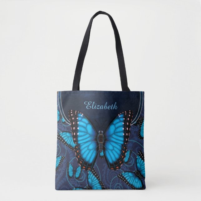 Blue Morpho Butterfly Personalized Tote Bag (Front)