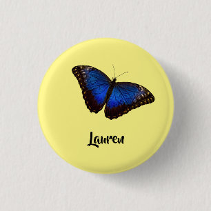 Blue Morpho Butterfly Personalized with Name 1 Inch Round Button