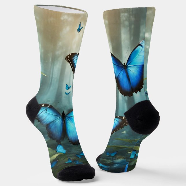 Blue Morpho Butterfly Socks (Angled)