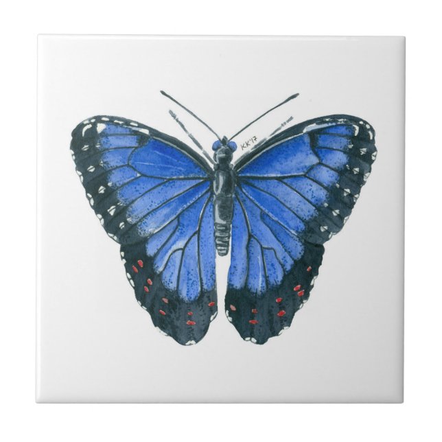 Blue Morpho butterfly watercolor painting Tile (Front)