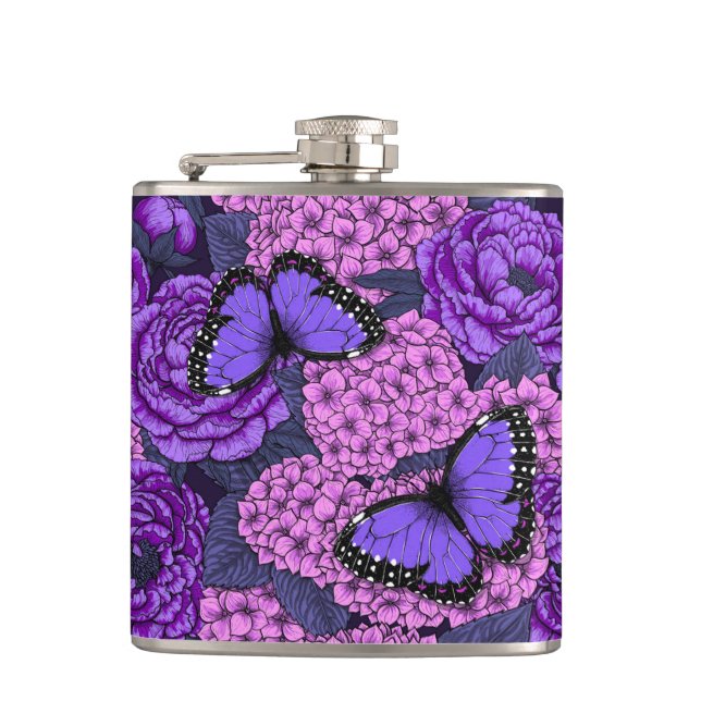 Blue morpho garden 2 hip flask (Front)