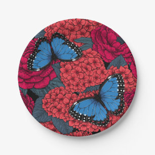 Blue morpho garden paper plate