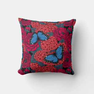 Blue morpho garden throw pillow