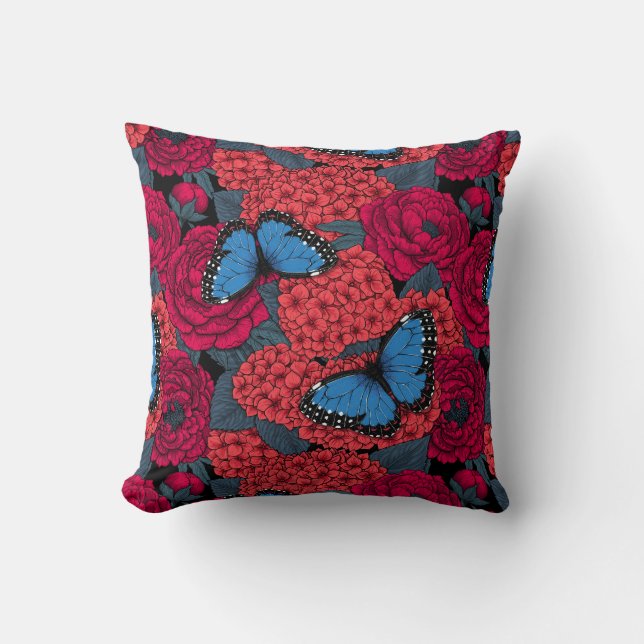 Blue morpho garden throw pillow (Front)