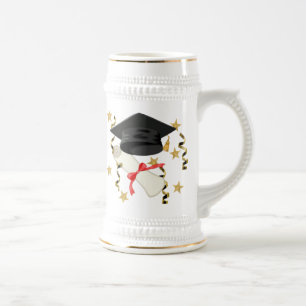 Blue Mortar and Diploma Graduation Beer Stein