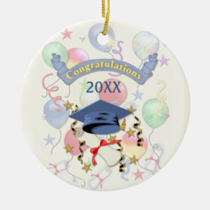 Blue Mortar and Diploma Graduation Ceramic Ornament
