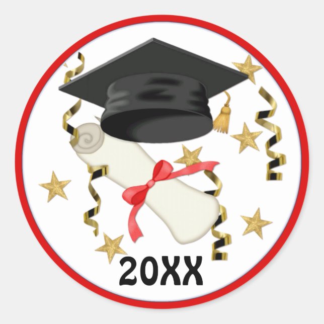 Blue Mortar and Diploma Graduation Classic Round Sticker (Front)