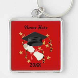 Blue Mortar and Diploma Graduation Keychain