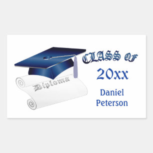 Blue mortar & diploma, class of any year sticker