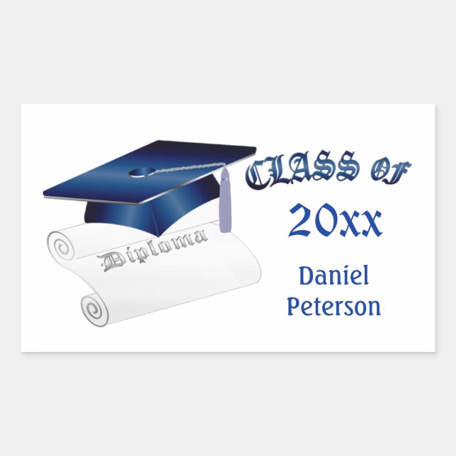 Blue mortar & diploma, class of any year sticker (Front)