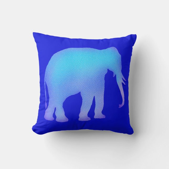 Blue Mosaic Elephant Throw Pillow (Front)