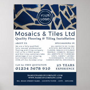 Blue Mosaic, Floorer, Tile Installer Advertising Poster