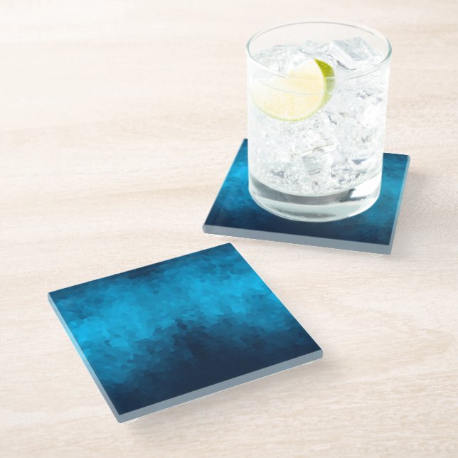 Blue Mosaic Geometric Pattern Glass Coaster (Angled)