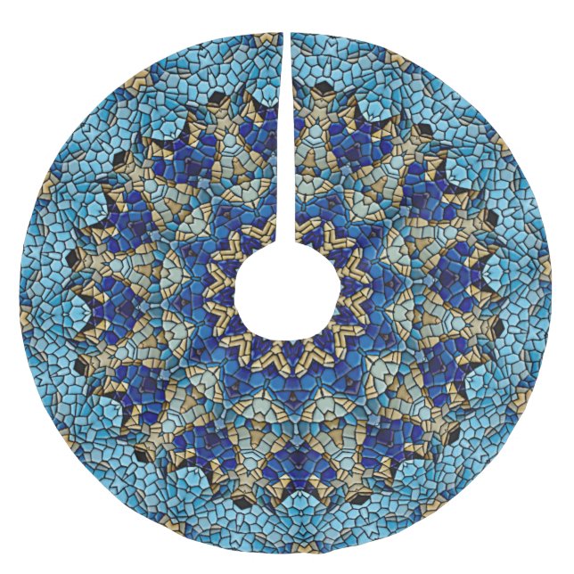 Blue Mosaic Holiday Christmas Skirt Brushed Polyester Tree Skirt (Front)