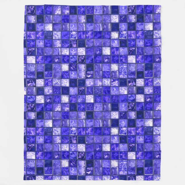 Blue mosaic pattern fleece blanket (Front)