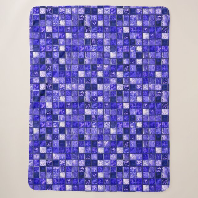 Blue mosaic pattern sherpa blanket (Front)