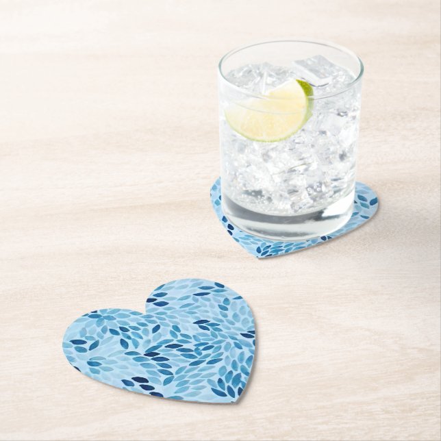 Blue Mosaic Petals Heart Paper Coaster (Insitu)