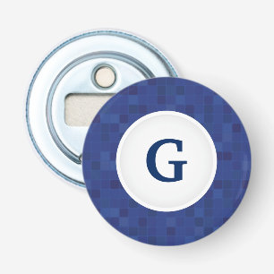 Blue mosaic pixel pattern personalized monogram  bottle opener
