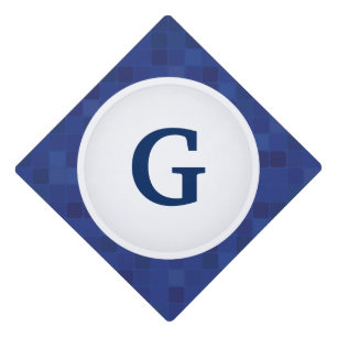 Blue mosaic pixel pattern personalized monogram graduation cap topper