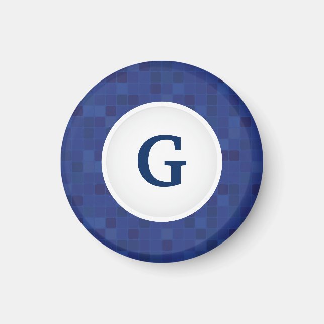 Blue mosaic pixel pattern personalized monogram  magnet (Front)