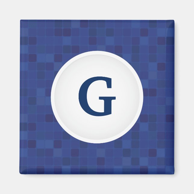 Blue mosaic pixel pattern personalized monogram  magnet (Front)