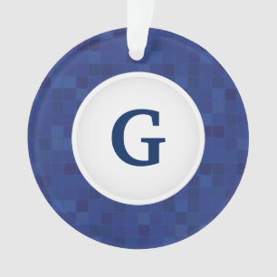 Blue mosaic pixel pattern personalized monogram  ornament