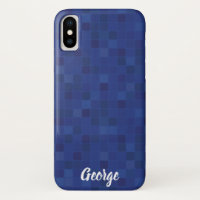 Blue mosaic pixelated design iPhone case.