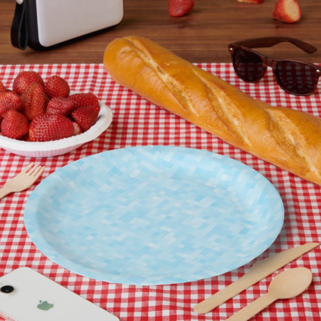 Blue Mosaic Pixelation Paper Plate (Picnic)