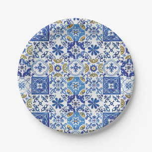 Blue Mosaic Tiles Birthday Bridal Baby Shower  Paper Plate