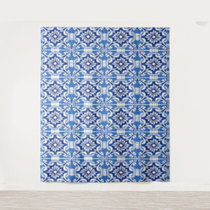Blue Mosaic Tiles Italian Bridal Shower Backdrop Tapestry
