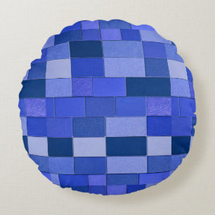 Blue mosaic tiles round pillow