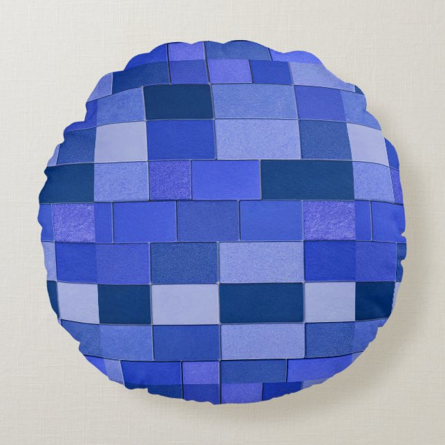 Blue mosaic tiles round pillow (Front)
