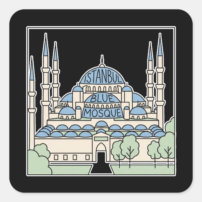 Blue Mosque Istanbul Minimalist Doodle Square Sticker (Front)