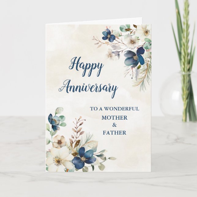 Blue Mother and Father Wedding Anniversary Card (Front)