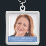 Blue Mother of Bride Photo Wedding Day Memorial Silver Plated Necklace<br><div class="desc">Wear this beautiful Mother of the Bride photo memorial necklace on your wedding day to feel the love you shared with her and keep her close on your special day. Add your own special text, or, use the wording as shown "We know you would be here today if Heaven weren't...</div>