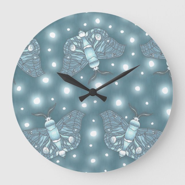 Blue Moths Large Clock (Front)