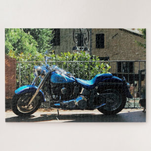 Blue Motorbike in Ancient Valbonne France Jigsaw Puzzle
