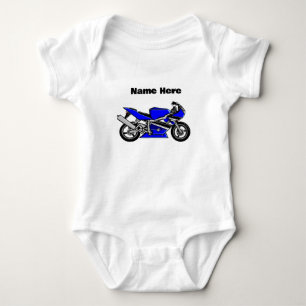 Blue Motorbike Personalised White Baby Bodysuit