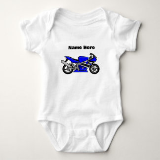 Blue Motorbike Personalized White  Baby Bodysuit